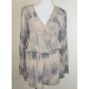 KARLIE Womens Faux Wrap ROMPER - Size MEDIUM - Tie Dye Boho Long Sleeve